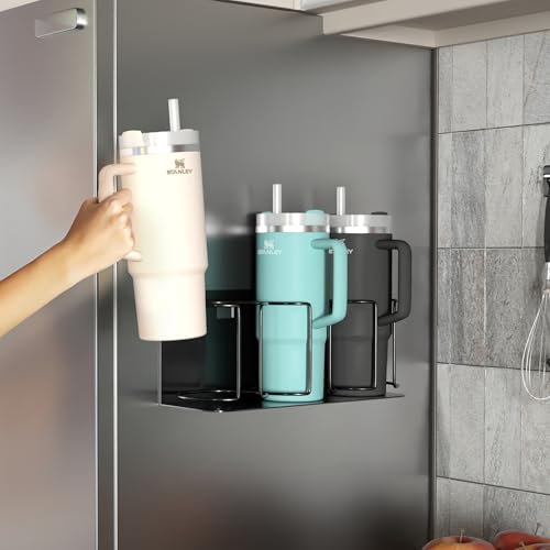 Sorbus Stanley Cup Organizer – 3-Cup Holder for Cabinet, Fridge, or Wall – Magnetic or Screw Mount – Stanley Storage Organizer for 20oz 30oz 40oz Cups, Tumblers, and Water Bottles (Black 1-Pack)