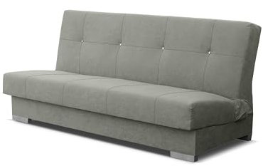 BETTSO - Sofa Silk mit Schlaffunktion, Schlafsofa mit Bettkasten, Zwei große Bequeme Kissen, Strapazierfähiger Soff, Wohnlandschaft Freistehend, 194x83x96cm - Grau