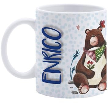 Paolo Chiari Tazza in Ceramica Personalizzata con Nome Maschile, Made in Italy, Multicolore (Bianco, 300 ml, Enrico)
