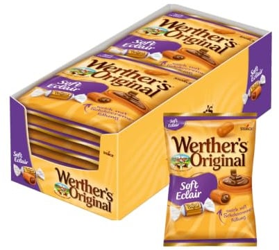 Werther's Original Soft Eclair, weiche Schoko-Karamelltoffees - 12 x 180 g | Sahnetoffees mit Karamell & Schokoladencremefüllung, einzeln verpackte Süßigkeit ideal zum Naschen & Teilen, cremiger Genuss
