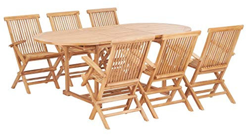 Brokky 7-TLG. Garten-Essgruppe GartenmöBel Set GüNstig Essgruppe Mit StüHlen Garten Tische FüR DraußEn Sitzgruppe Outdoor 150-200 x 100 x 75 cm Massivholz Teak 44677