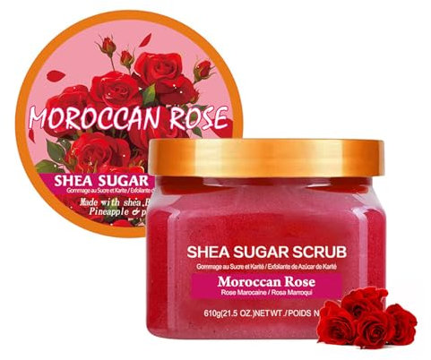 Marokkanisches Rosen-Peeling, Duft-Peeling, Rose mit ätherischem Öl, entfernt abgestorbene, trockene Haut für ein weiches und hydratisiertes Gefühl, glatt, sanft und angenehm zu peelen, 610 g