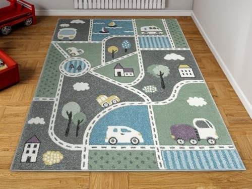 AKCILA Lima rechteckig Kurzflor Teppiche Jungen Straßen Autos 200x250 cm Kinderzimmer Teppich, Babyzimmer Tepich, Teppich Schlafzimmer,Teppiche Gegend, Kids Carpet, Kinderteppich