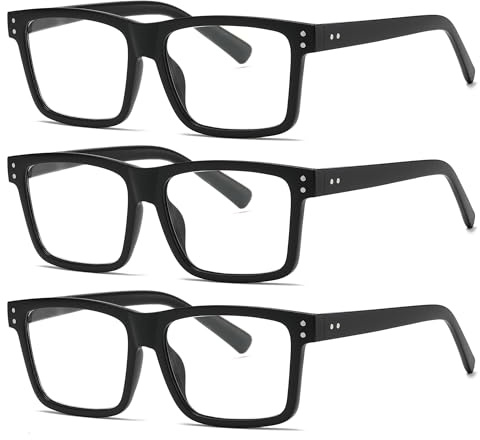 ZXYOO 3 Paia Occhiali da Lettura Uomo con Filtro Luce Blu, Montatura Oversize Quadrata Grande Black+2.00