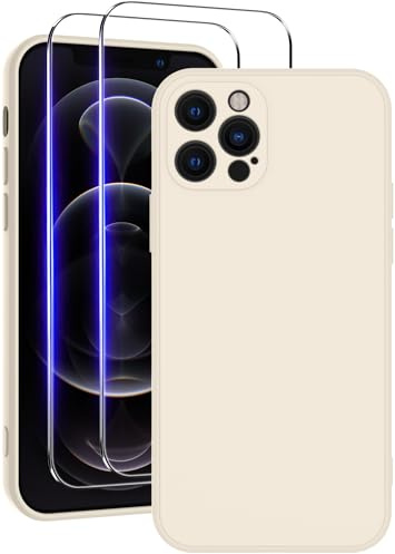 Qasyfanc Soft Silicone Case for iPhone 12 pro, White | 2 Tempered Glass Screen Protectors, Shockproof, Dust-proof, Full Protection, Cover with Anti-Scratch Microfiber Lining