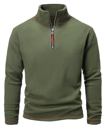 DENGJIAMY Felpa in pile con zip a un quarto da uomo vintage polo felpa tinta unita alla moda a collo alto felpe primaverili a maniche lunghe, Z25 Verde, XXL
