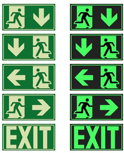 Cartel Salida de Emergencia Homologado, 10 Piezas Salida Emergencia 30x15cm | Fotoluminiscente, Diseño Autoadhesivo PVC, para Hoteles, Escuelas, Oficinas, Edificios, Edificios Públicos y Privados