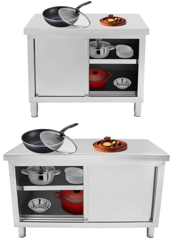 Edelstahl SchiebetüR Arbeitstisch Mit Aufbewahrungsschrank Arbeitsplatte KüChenwagen Rollcontainer KüChenrollcontainer FüR KüChe Restaurant Labor Hohe Belastbarkeit Korrosionsschutz (A 120*50cm)