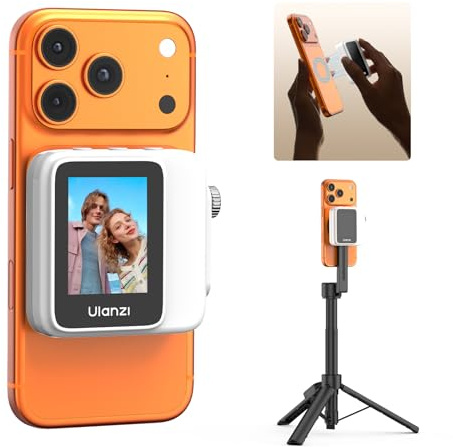 ULANZI VM02 Phone Selfie Screen for iPhone & Android, Magnetic Wireless Rear Camera with Remote Knob Focus, 1000mAh Battery for Vlog/Live Streaming/YouTube/TikTok(with Magnetic Ring)