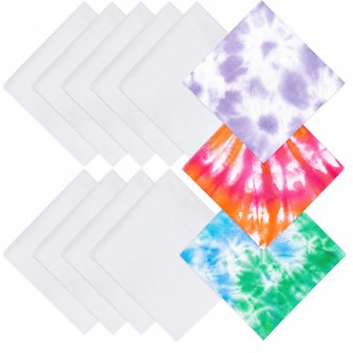Lot de 12 bandanas blancs - 100 % coton - Pour homme et femme - 55 x 55 cm - Pour la tête, le cou, les bras