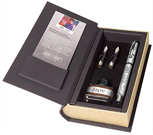 ONLINE Kalligrafie-Set Vision Special Edition Dragon Spirit Silver, Feder 1,4 mm, 0,8mm und 1,8 mm Griffstücke, inkl. Konverter und Tintenglas