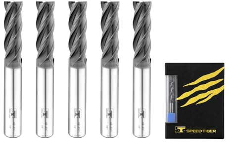 SPEED TIGER ISE Carbide End Mill 1/8” – 4 Flute, Square Nose, AlTiBN Coated, CNC Router Bit for Hardened Steel, Alloy Steel, Stainless Steel – Made in Taiwan, 5-Pack