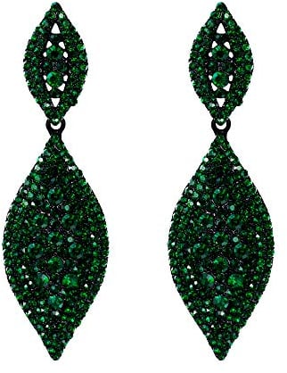 EVER FAITH Damen Ohrringe Österreichische Kristall Hochzeit Braut Charm 2 Blatt Drop Baumeln Ohrstecker Grün Schwarz-Ton