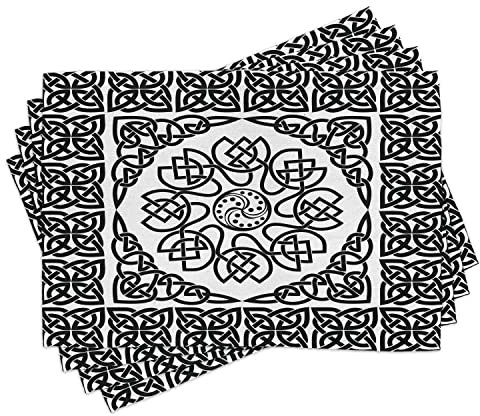 ABAKUHAUS keltisch Platzmatten, Filigree Abstrakt Knot, Waschbare Stoff Esszimmer Küche Tischdekorations Digitaldruck, Schwarz und Weiß