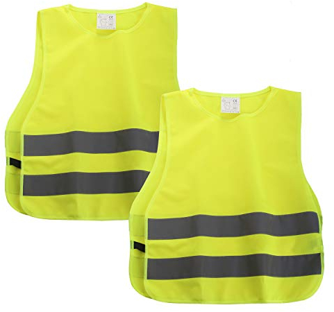 SHYOSUCCE 2pcs Gilets de Sécurité pour Enfants EN1150 Gilet Jaune Réfléchissant, Taille Universelle S pour Garçon et Fille (50x45cm)