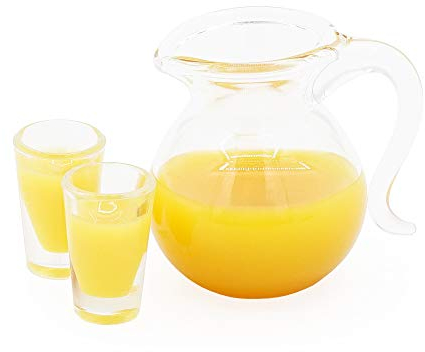 Odoria 1/12 Miniatura Jarra de Zumo de Naranja y 2Pz Vaso Cocina Accesorio para Casa de Muñecas