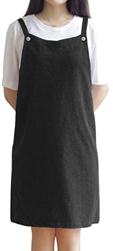 Verstellbare Küchenschürze, japanischer Stil, Baumwoll-Leinen, mit 2 Taschen, Schürze für Frauen, Koch, Kellnerin, Friseur, passend für Grill, BBQ, Farbe, Kreuzrücken, H Schultergurte schwarz