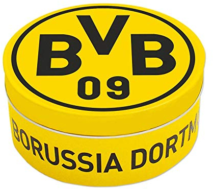 Borussia Dortmund Bonbons in dekorativer Metalldose, Zitrone-Cola-Geschmack 200 g Hartkaramelle BVB 09 - Plus Aufkleber Wir