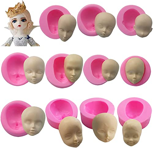 WonDerfulC Silikonform mit menschlichem Kopf, Fondant, Gesichtsformen, Modellpuppenkopf, Kuchenherstellung, Ton, Harz, Kerzen, Seife, Formen, 11 Stück