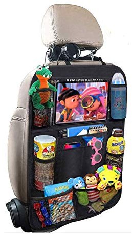 FEimaX Car Organiser Waterproof Kids Kick Mat Back Seat Protector with Touch Screen Tablet Holder & 9 Pockets, 1 Pack Car Backseat Storage Organizer for Family Trip