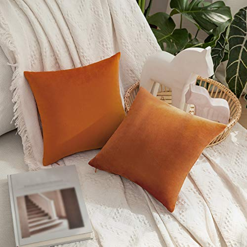 MIULEE 2er Set Samt Kissenbezüge Kissenhülle Kissenbezug Sofakissen Dekorative Dekokissen Couchkissen mit Verstecktem Reißverschluss Sofa Schlafzimmer 35x35 cm Orange