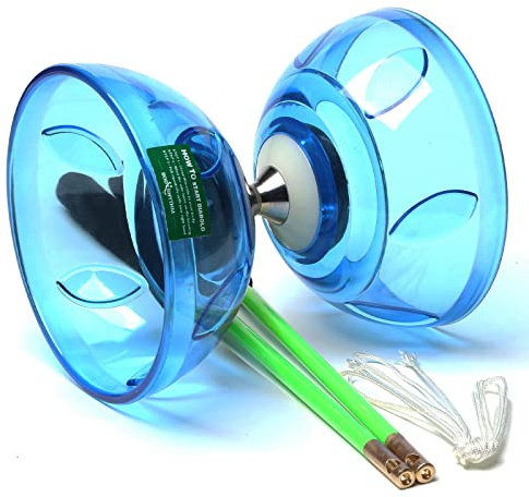 BodyRhythm Five Bearings Chinese Diabolo Yoyo Set with Fiberglass Sticks, Adjustable Strings for All Ages - Best for Fitness and Tricks (Blue)