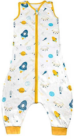 FLYISH DIRECT Baby Schlafsack mit Füßen, 100% Baumwolle Sommer Schlafsack mit Füßen, 0.5 tog Ärmellose Babyschlafsack mit Beinen, Atmungsaktiv Tragbar Baby Pucktücher,M/81cm