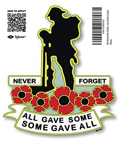 We Remember Soldiers Showing Respect and Gratitude Remembrance Sunday Lest We Forget Remembrance Day Sticker, Mug, Poppy Flower Decal, Car, Window, Fridge, Laptop Sticker (Large)