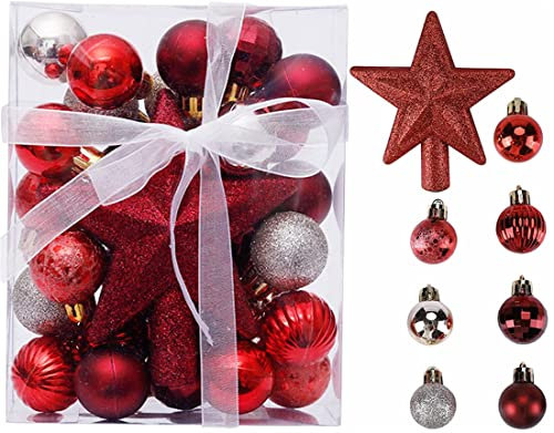 Weihnachten Deko Kugel Set 31 Stück Weihnachtskugel Glitzer Christbaumkugeln Anhänger Weihnachtsstern Weihnachtsbaum Hängedeko Weihnachtsdeko Hängend Christbaumschmuck Dekokugel Baum Tür Wand