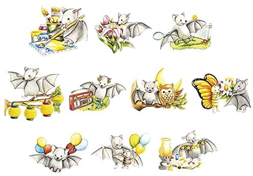 Ideen mit Herz 3-D Motive, ausgestanzt, ca. 7-10 cm, 10 Stück im Beutel | Bilder zum Basteln & Dekorieren | Grußkarten selber machen | Bildmotive für Scrapbooking & DIY-Deko (Fledermaus Happy K)