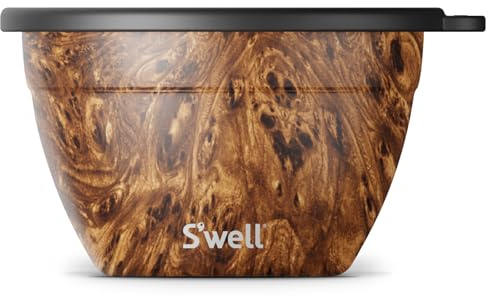S'well Saladier set, design bois de teck, 1.9L - Boîte à salade avec récipient à condiments et plateau amovible - Anti-fuite et lavable au lave-vaisselle