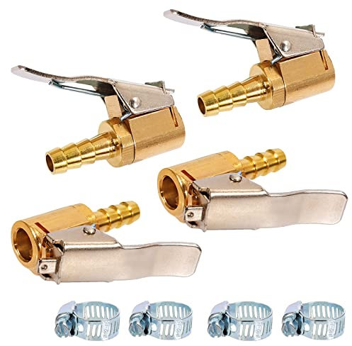 Toolwiz 6mm Air Chuck Autoventil Hebelstecker, 1/4 Französisches Ventil Fahrradventil Adapter Verbindung Reifenfüller Schlauch, Reifendruckprüfer Messing Reifenfüller Autoreifen Ventil, 4 Stück