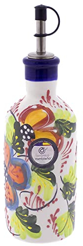 CERÁMICA RAMBLEÑA | Aceitera Amazon | Aceitera antigoteo | Aceitera cerámica decoración Blanca - Modelo 01 | 500 ml | 100% Decorado a mano | 7x7x24 cm
