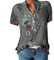 Blusen & Tuniken für Damen Bluse Kurzarm V-Ausschnitt Hemdbluse Sommer Shirt Blumen Knopfleiste Tunika Tops Oversize Locker Oberteil Longshirt Hemd (Grau, 4XL)