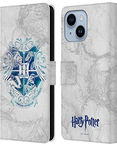 Head Case Designs Officially Licensed Harry Potter Hogwarts Aguamenti Deathly Hallows IX Leather Wallet Case Compatible With Apple iPhone 14 Plus