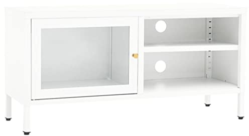 vidaXL TV Cabinet with Glass Door - Classic White Design, Durable Steel and Glass Construction, Adjustable Shelves, Suitable for Living Room or Bedroom