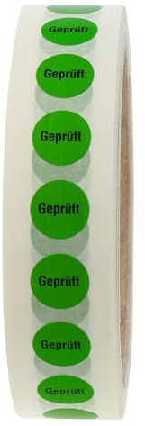 Qualitätssicherungsetiketten - Geprüft - Ø 12,5 mm - 1.000 QS-Etiketten auf Rolle, Polyester grün, selbstklebend