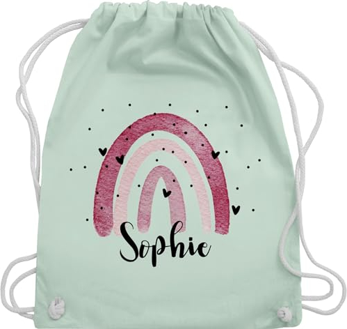 Turnbeutel Rucksack - Boho Regenbogen I Boho Rainbow - Unisize - Pastell Grün - kindergarten beutel kindergartenbeutel name kita stoffbeutel sportbeutel schule wäschebeutel für kinder bohemian