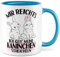 Kaninchen Tasse mit Spruch lustige Kaffeetasse mit Tier Witz Karnickel Kaffee-Becher Häschen Humor Geschenk Mir reichts ich geh Kaninchen streicheln Spruch Teetasse Haustier Hase Halter (Weiß/Blau)