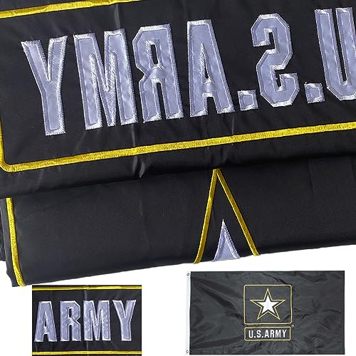 US Army Flag Embroidered 3x5 Outdoor- 3Ply Heavy Duty 300D Nylon 4 Rows Sewn- All Weather USA Army Flag For Outdoor/Indoor with 2 Brass Grommets