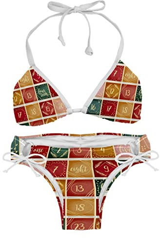 Weihnachten Adventskalender Muster Bikini Sets für Frauen Strand Badeanzug, Mehrfarbig, XS