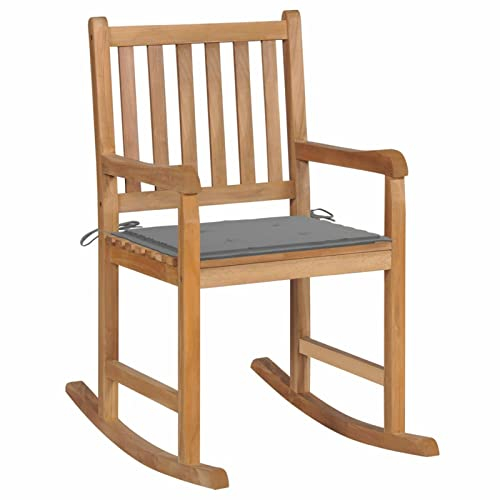SHUJING Schaukelstuhl mit Grauem Kissen, Sessel Wohnzimmer, Schaukelsessel, Stillsessel, Schwingsessel, Ohrensessel, Tv Sessel, Rocking Chair, Relaxsessel, Massivholz Teak