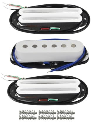 FLEOR Keramik-Hot-Rail-Humbucker-Tonabnehmer in Single-Coil-Größe und Single-Coil-Tonabnehmer-Set für E-Gitarre im ST -Stil, Weiß