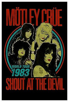 TONFON Motley Poster & Crue Shout At The Devil 1983 Wold Tour Wall Art Deco Poster Leinwand Poster Schlafzimmer Dekor Sport Landschaft Büro Zimmer Dekor Geschenk ungerahmt 30 x 45 cm