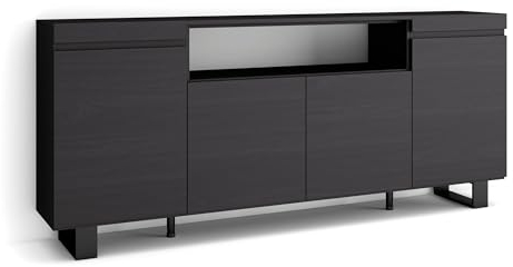 Skraut Home | Sideboard, Highboard | Kommode, Komodenschrank | 200x87x35cm | 4 Türen | Industriedesign | Moderner Stil | Schwarz