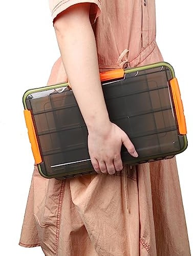Fishing Tackle Box, 3700 Tackle Trays Snackle Box, Waterproof Tackle Box with Adjustable Dividers, Kayak Fishing Plastic Storage Box, 3-side Lock Containers Lure Organizer Brown