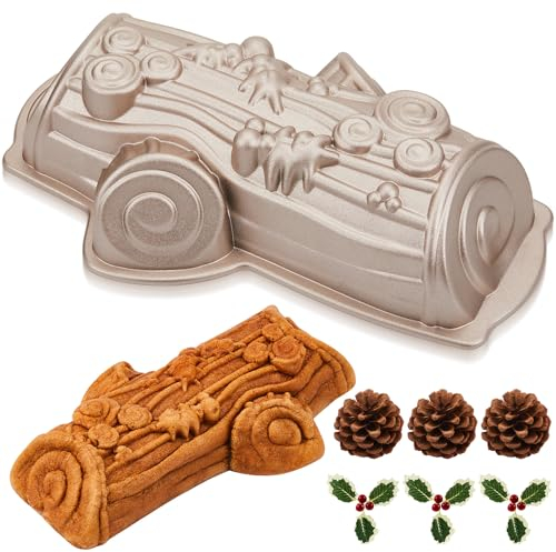 Zhehao 1 Packung Weihnachtskuchenformen, klassische Buche De Noel Yule Log Pan Chocolate Yule Log Pan Traditional Holiday Cake Mold Christmas Cake Decorations for Christmas Theme Party