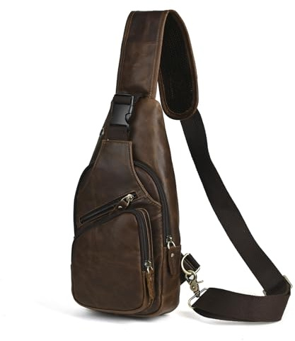 Handadsume Wasserfeste Leinwand + Leder Wandern Reisen Tagesrucksack Sling Crossbody Dreieck Brust Pack Tasche für Männer Frauen FB8013