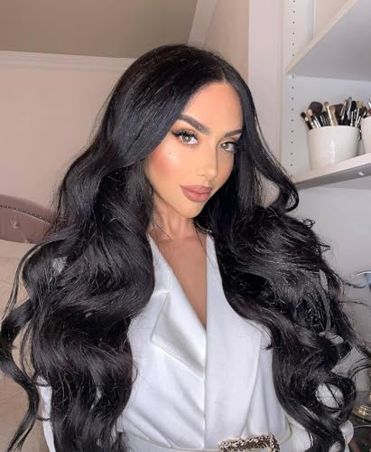 Xiweiya Wigs Synthetic Black Lace Front Wigs Long Wavy Wig Heat Resistant Fiber Black Hair