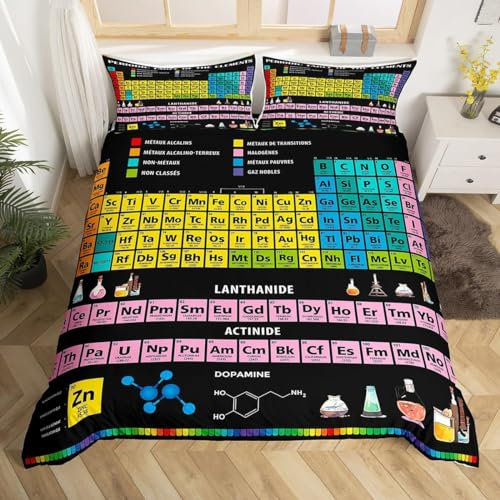 Bettwäsche 200x200 Periodensystem, Weiche Microfaser 3D Bettbezug Teenager, Bettbezüge Periodensystem und 2 Kissenbezug 80x80 cm SS1667